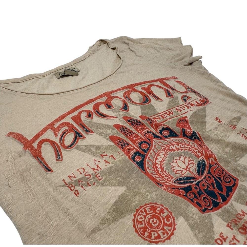 LUCKY BRAND T-shirt Size M Beige Harmony Fortune Teller Bohemian Type India